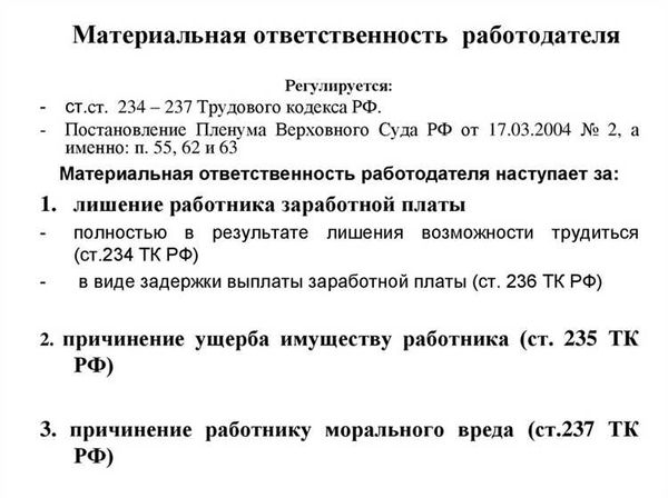 Виды материальной ответственности работников