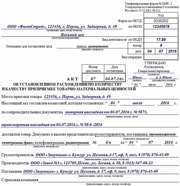 Как правильно заполнить акт о расхождении?