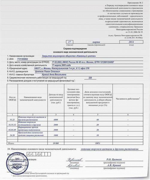 Подтверждение основного вида деятельности в СФР в 2024 году