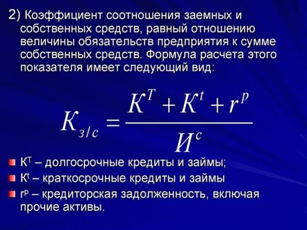 Коэффициент соотношения заемных и собственных средств