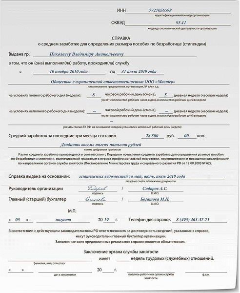 Образец и бланк справки о среднем заработке за последние 3 месяца 2024 года